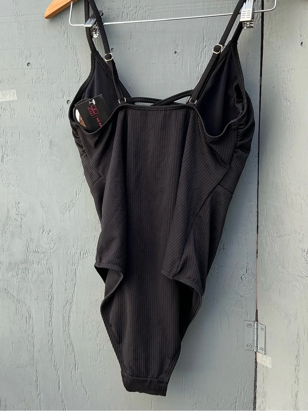No Boundaries Black Ribbed One-Piece Swimsuit with Lace-Up Front